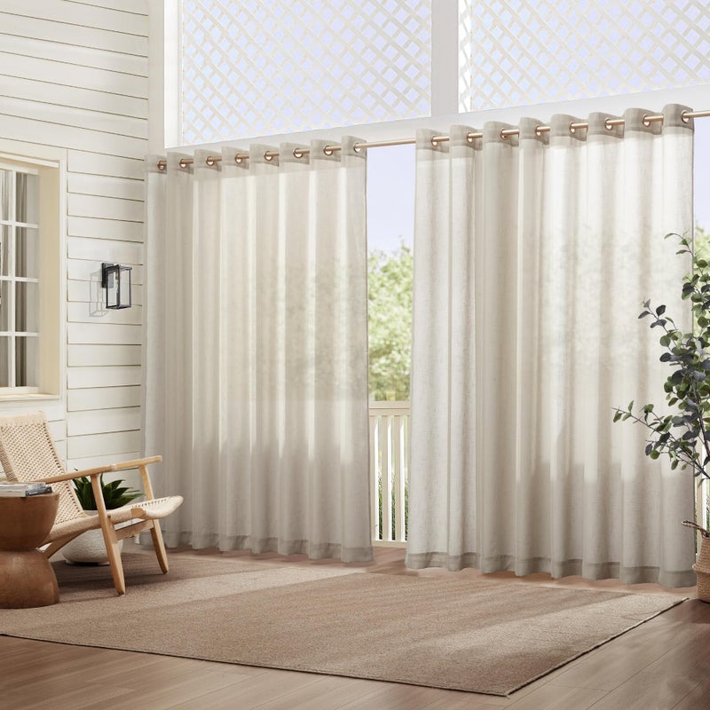 Elrene Home Fashions Carmen Sheer Extra-Wide Weatherproof Indoor/Outdoor Grommet Top Curtain Panel with Coordinating Tieback for Porch, Pergola, Patio, Deck, 114â€W x 108â€L, Natural - Image 2